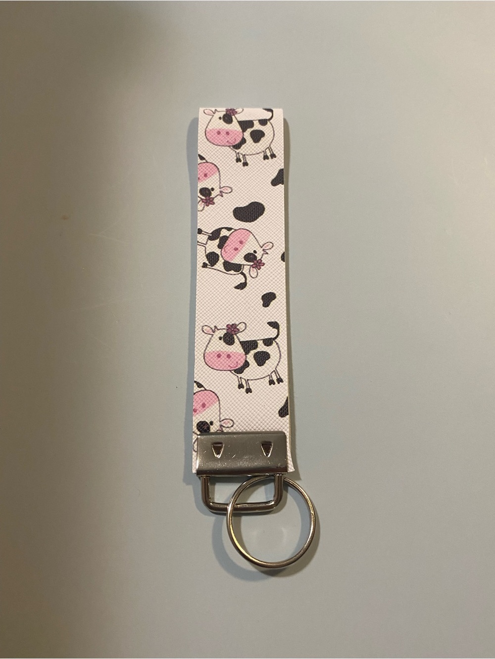 White and Pink Cow Print Key Fob Wristlet